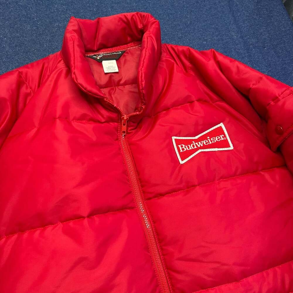 Vintage Anheuser Busch A & Eagle Collection Budweiser Red Puffer Jacket Large